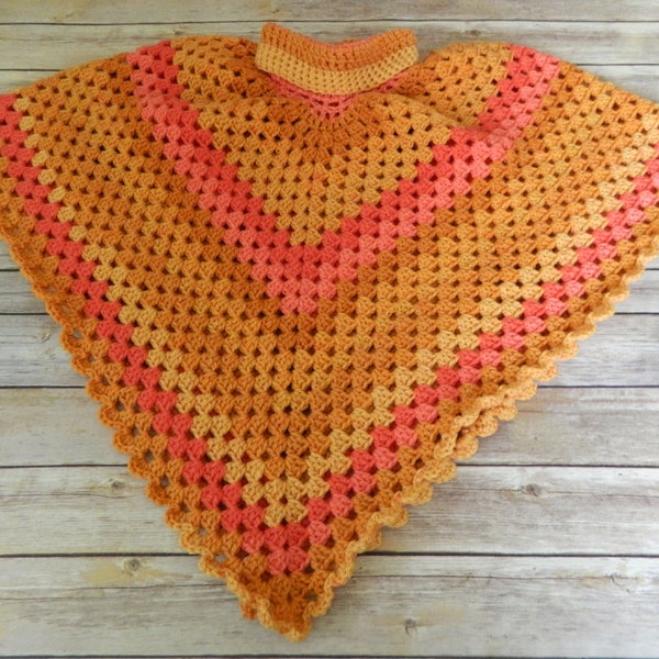 Hand Crochet Cowl Neck Poncho / Capelet / Cape / Pullover / Girls size 10-12 / Bernat POP Yarn / In Stock Ready to Ship!
