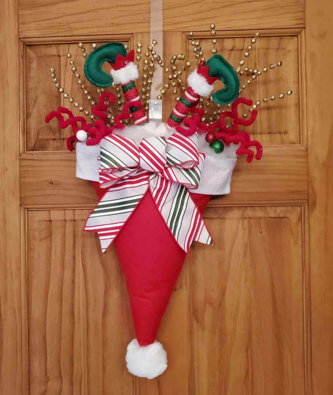 Christmas Holiday Upside Down Whimsical Elf Santa Hat Door Decor