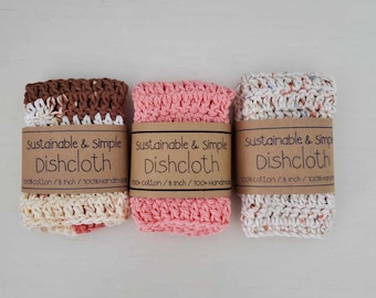100% Cotton Dishcloth / Washcloth / Dish Rag / 8" x 8" / Handmade / Cotton / Hand Crochet / Kitchen Cloths / Soft / Sustainable & Simple