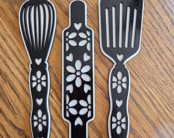 Cookbook Bookmark,  Wooden Bookmark, Two Layer Laser Cut, Choose From Spatula, Rolling Pin or Wisk