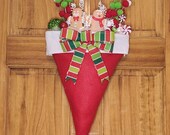 Christmas Holiday Upside Down Mr. and Mrs. Gingerbread Santa Hat Door Decor / Wreath / Handmade Bow / XMAS Decor / Gingerbread Man