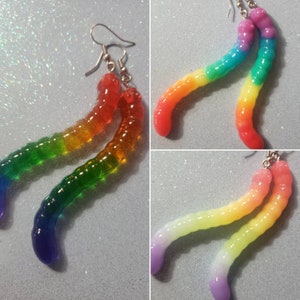 Rainbow pride gummy worm resin dangle earrings