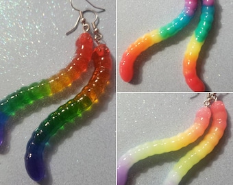 Regenbogen Stolz Gummibärchen Wurm Harz Ohrringe baumeln