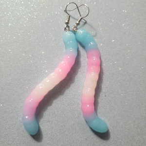 Pride flag worms! Trans flag colored gummy worm earrings