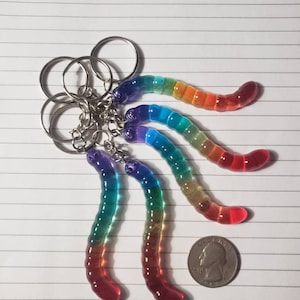 Regenboog trots gummy worm hars sleutelhanger
