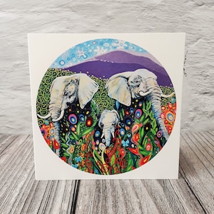 Tarjeta de arte de elefante, tarjeta de cumpleaños con paisaje africano, tarjeta de agradecimiento o para cualquier ocasión para niños, adultos, mejores amigos, amantes de los elefantes y la naturaleza.