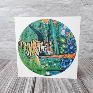 Tiger Karte, Jugendstil Blanko, Kunst Grußkarte, Geburtstagskarte, Natur Kunst Liebhaber Karte, Original Raubkatze, Dschungel 125 mm Karte