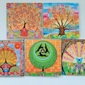 5 Tree of Life Cards, Blank Art Card Pack, Spiritual, Mindfulness Tree Collection