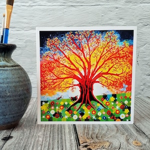 Levensboomkaart, kleurrijke boho spirituele art nouveau-verjaardag, bedankkaart of een andere gelegenheidskaart, voor moeder, beste vriend, vrouw of vriendin