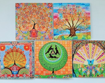 5 Tree of Life Cards, Blank Art Card Pack, Spiritual, Mindfulness Tree Collection