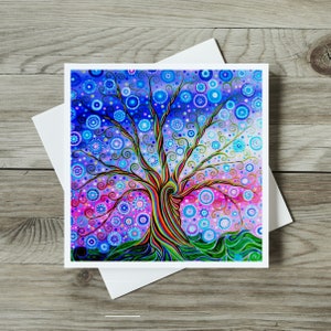 Carte vierge arbre de vie, carte de voeux arbre spirituel. Art inspiré de la nature, 125 mm Art nouveau fait main 115 mm carte pour toutes les occasions