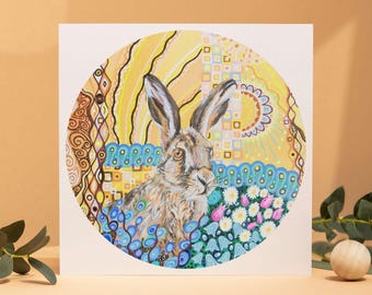 Hare Card, Art Nouveau Nature Wildlife, Birthday, Any Occasion for Her, 125mm