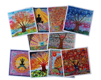 Mindfulness Cards, Pack of 10, Tree of Life, Meditation Yoga, Spiritual Art Nouveau Prints