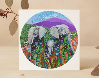 Elephants Greetings Card, Birthday, Any Occasion, African Wildlife Stationery, 125mm