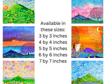 Glastonbury Tor Art Prints, Art Nouveau Style, Set of 6 Unframed