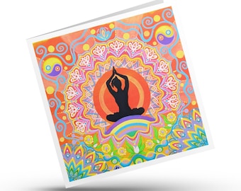 Yoga Meditation Card, Zen Spiritual Birthday Any Occasion, Positivity Handmade Art 150mm