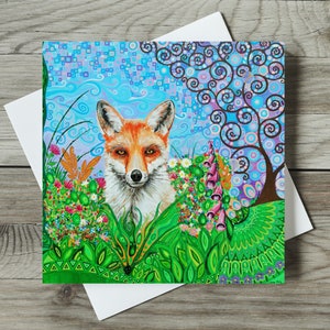 Fox Card, Fox and Tree of Life Card, Nature Wildlife Birthday Card, Thank You Card, Unique Blank Art Greetings Card