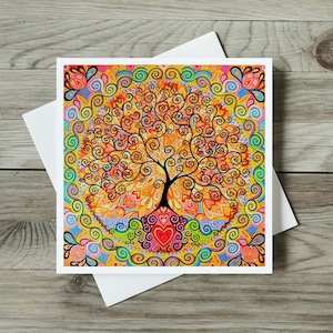 Levensboomkaart, spirituele liefdesharten, handgemaakte Valentijnsdag, Moederdag, verjaardagskaart voor moeder, vrouw, vriendin, geliefde of beste vriend