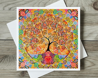 Tree of Life Mandala Card, Spiritual Hearts, Handmade