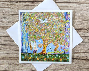 Art Nouveau Fairy Tree of Life Card, Mystical Pixie Nature Print, Blank Greeting Note