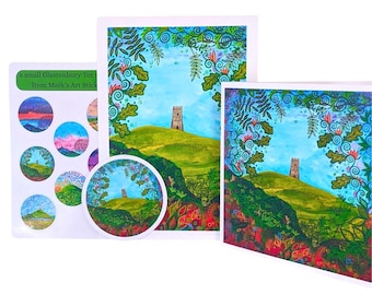 Glastonbury Tor Art Print, Card, Stickers, Pagan Spiritual Decor