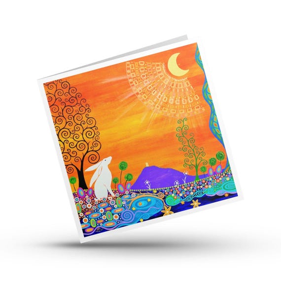 Glastonbury Tor Card, Art Nouveau Hare, Klimt Tree of Life, Pagan Art Print