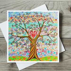 Levensboomkaart, spirituele art nouveau-liefdeshart, decoratieve verjaardag of bedankkaart voor vrouw, vriendin, moeder, geliefde of beste vriend