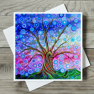Tree of Life Card, Spiritual Sacred Spiral Tree Colourful Birthday Card for Her, Card for Mum or Best Friend, Blank Art Greetings Card