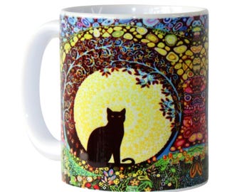 Black Cat Tree of Life Mug, Gothic Art Nouveau Ceramic Coffee Cup