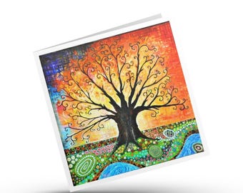 Tree of Life Card, Vibrant Colourful Stationery, Any Occasion Notelet, Art Nouveau Print Gift