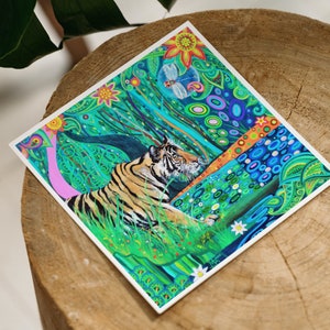 Tiger Birthday or Thank You Card, for Mum, Dad, Kids, Son, Daughter, Girl, Boy, Big Cat Lovers or Best Friend, Art Nouveau Jungle Art Card