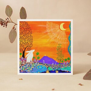 Glastonbury Tor Card, Art Nouveau Hare, Klimt Tree of Life, Pagan Art Print image 9