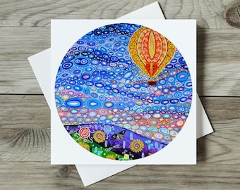 Ballooning Card, Birthday Any Occasion Nature Stationery, Original Art, Him, Her, 125mm