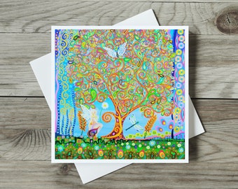 Fairy and Tree of Life Birthday Card, for Mum, Daughter, Sister, Granny, Aunt, Best Friend, or Fairy Lover, Art Nouveau Fairy Thank You Card
