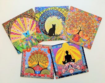 5 Mindfulness Cards,  Spiritual Mandala, Art Nouveau, Positivity