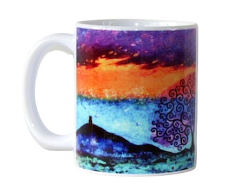 Glastonbury Tor Tree of Life Ceramic Mug, Colourful Spiritual Art Gift