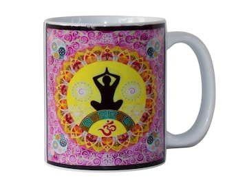 Meditation Mug, Namaste Yoga Gift, Zen Ceramic Coffee Drinkware, Abstract Art