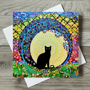 Black Cat & Tree Card, Art Nouveau Birthday or Thank You Card, for Mum, Daughter, Sister, Granny, Aunt or Best Friend, Card for Cat Lovers