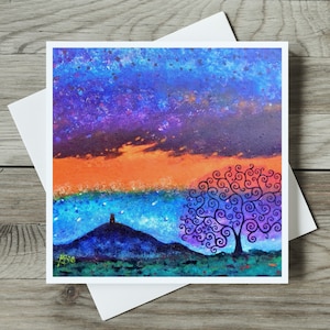 Carte Glastonbury Tor, arbre de vie spirituel Avalon, anniversaire fait main, fête des mères ou carte de remerciement, pour maman, papa, lui, elle ou meilleur ami