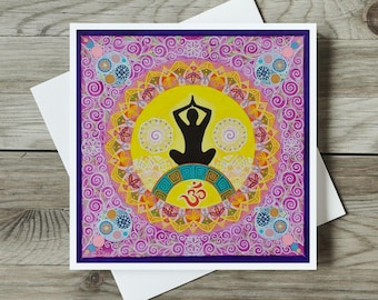 Meditation Yoga Card, Spiritual Positivity Stationery, Mindful Zen Note, Unique Art Print