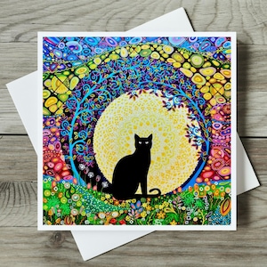 Elegante schwarze Katzen Karte, mystisch Gothic, Jugendstil Katze Kunstdruck, Geburtstag, Danke, jede Anlass Karte für Katzenliebhaber, Mama oder beste Freundin
