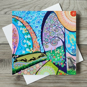 Hares Card, Boho Blank Art Greetings Card