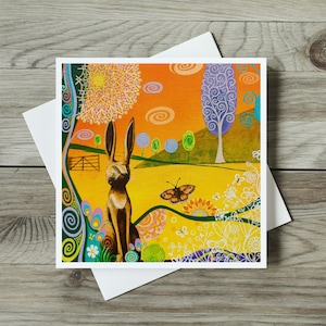 Kaart Haas en levensboom, verjaardag, bedankt, elke gelegenheid voor moeder, vrouw, dochter, beste vriend, spirituele handgemaakte natuur Art Nouveau-kaart