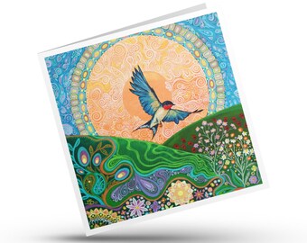 Swallow Card, Summer Birthday Stationery, Nature Art Print Gift, Abstract Original Contemporary for Her