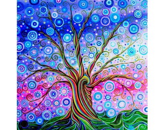 Colorful Tree of Life Art Print, Spiritual Nouveau Artwork