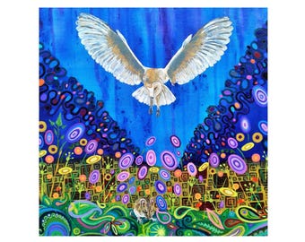 Barn Owl Art Print, Art Nouveau Bird of Prey, Nature Mini Print