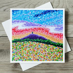 Carte Tor de Glastonbury, anniversaire art spirituel vierge fait main, merci, carte pour toute occasion, pour maman, meilleure amie carte d'art coucher de soleil de Glastonbury