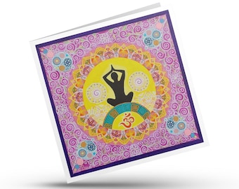 Yoga Birthday Card, Spiritual Meditation, Colourful Zen Mandala Buddha Art, Original Print