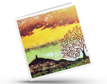 Glastonbury Tor Card, Tree of Life, Stormy Sky Stationery, Spiritual Art Print Gift