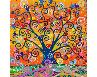Tree of Life Art Print, Whimsical Hearts, Art Nouveau Gift